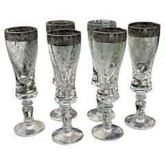 Vintage Set of 6 Medici Murano Champagne Flutes, Platinum Rim 8” Handcrafted