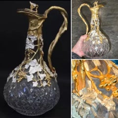 Seltenes David-Shaw-Besteck aus London, vergoldete Bronze, mit Weinreben-Motiv, geschliffenes Claret-Glas, 1985