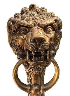 Superb Pair of Victorian Bronze Guardian Lion Fire Dogs, ca. 1880