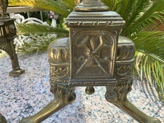Pair of Victorian Brass Fire Dogs Andirons with Neoclassical Hoof Feet, ca. 1890