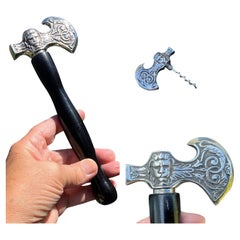 Rare ca. 1920 British Silver Plated Axe-Form Corkscrew Bottle Opener