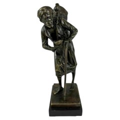Paul Ludwig Kowalczewski Arab Water Carrier Bronze Figure on Black Marble Signed