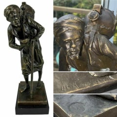 Paul Ludwig Kowalczewski Arab Water Carrier Bronze Figure on Black Marble Signed