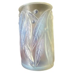 Rare René Lalique “Laurier” no. 947 Blue Opalescent Glass Vase, 1922