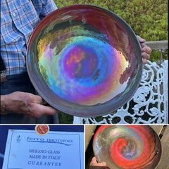 Murano Ferro Iridescent & Opalescent Red Swirl Glass Centrepiece Bowl – 16.25”