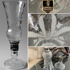 Rare 14” Vintage Edinburgh Crystal Thistle Centrepiece Hurricane Lamp, Signed