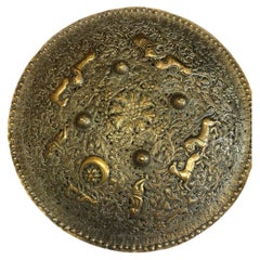 Rare 19th Century Indian Brass Repoussé Shield, circa 1850