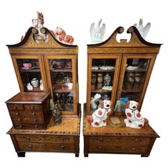 Pair of Antique Sheraton Revival Satinwood Marquetry Bookcases, ca. 1890