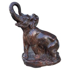 Antique Thomas F. Cartier Large Elephant Signed Sculpture – Bronzed Terracotta