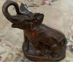 Antique Thomas F. Cartier Large Elephant Signed Sculpture – Bronzed Terracotta