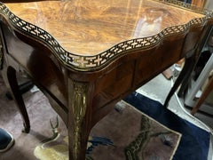 French Louis XV Style Burl Wood and Marquetry Bureau Plat Writing Desk
