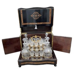 Antique Napoleon III Boulle Cave À Liqueur 20-Piece Set Cristallerie Du Pantin