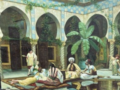 Großes orientalistisches Ölgemälde einer Hofszene aus dem Nahen Osten