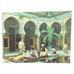 Großes orientalistisches Ölgemälde einer Hofszene aus dem Nahen Osten