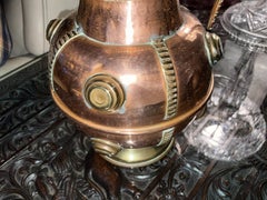 Rare 19C Arts & Crafts Hand Tooled Copper Ewer Jug Vase Brass 10"