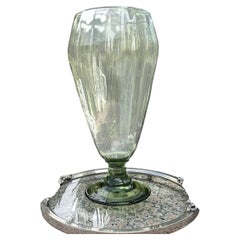 Rare Antique Whitefriars James Powell C1880 Sea Green Ribbed Footed Vase 14.5"