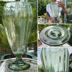 Rare Antique Whitefriars James Powell C1880 Sea Green Ribbed Footed Vase 14.5"