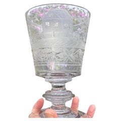 Large Dutch Georgian Flint Glass Rummer Engraved Windmill & Farmhouse ca. 1750