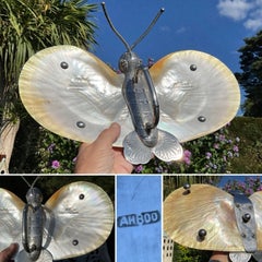 Rare 13" Java Indonesia 800 Silver & Mother-of-Pearl Butterfly Caviar Dish c1930