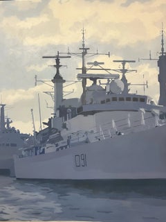 Piers Ottey "Calm D91 H.M.S. Nottingham" Naval Maritime Oil Painting, 1982
