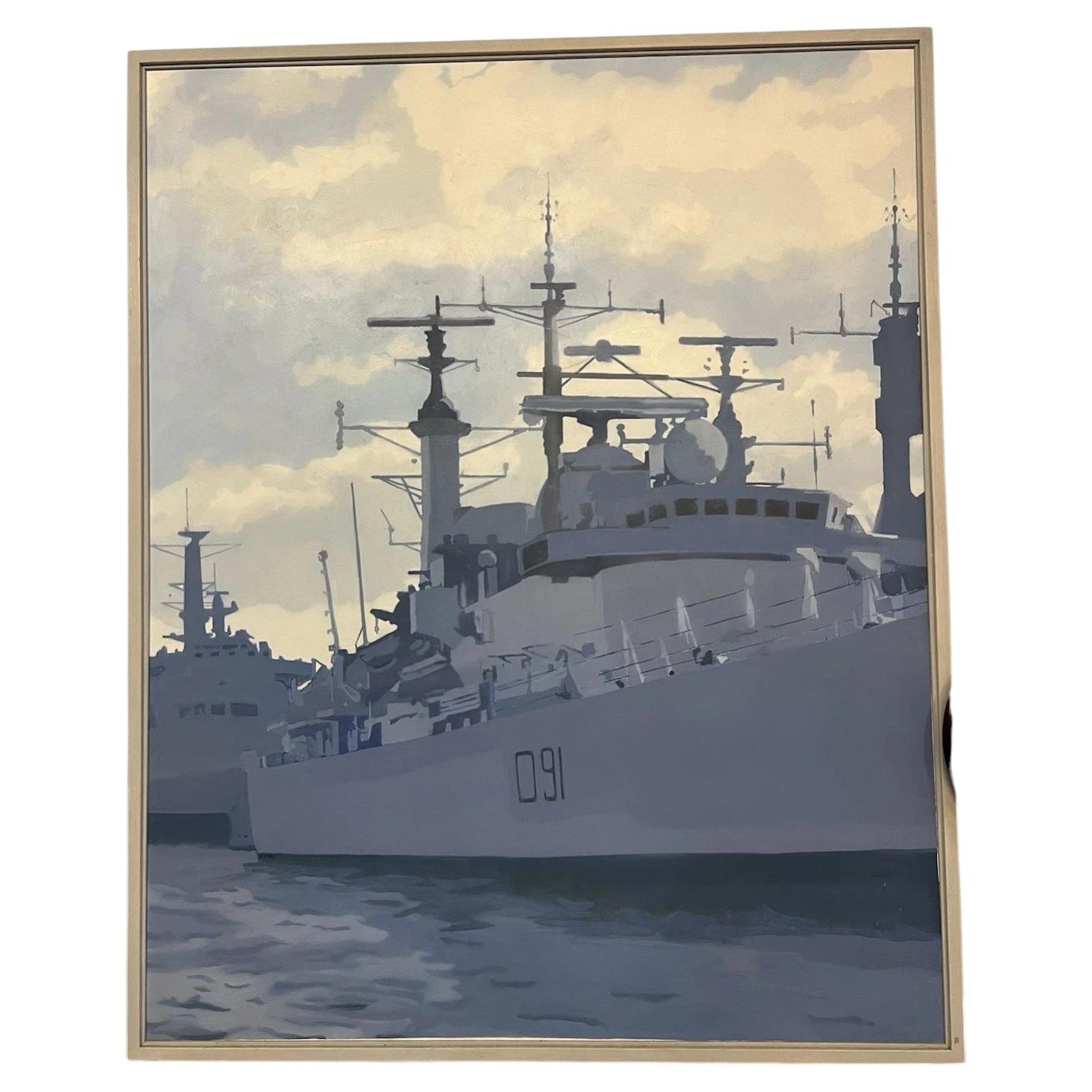 Piers Ottey "Calm D91 H.M.S. Nottingham" Naval Maritime Oil Painting, 1982 For Sale