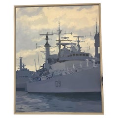Piers Ottey "Calm D91 H.M.S. Nottingham" Naval Maritime Oil Painting, 1982