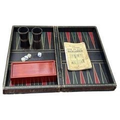Antique ca. 1850-1880 Faux Book Leather Backgammon Chess & Draughts Set