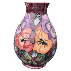 Vintage Moorcroft Rachel Bishop Pansy Tubelined Pottery Vase 7.75” Signed
