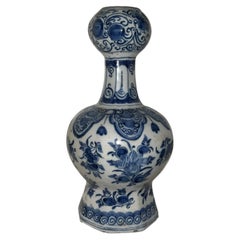Rare 17th Century Dutch Delft Blue & White Octagonal Knobbed Vase ca. 1670 12”