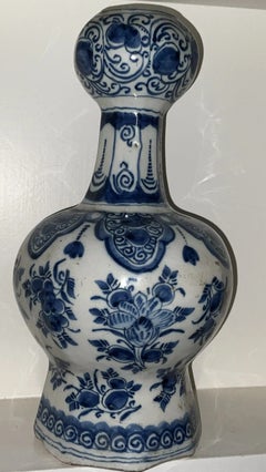 Rare 17th Century Dutch Delft Blue & White Octagonal Knobbed Vase ca. 1670 12”