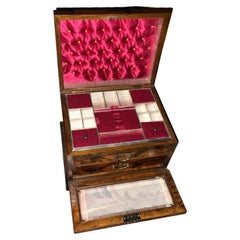 Rare Victorian Bevelled Glass-Fronted Walnut Jewellery & Sewing Box ca. 1860
