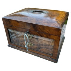 Rare Victorian Bevelled Glass-Fronted Walnut Jewellery & Sewing Box ca. 1860