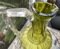 Antique Moser Emerald-Green Claret Jug – Engraved Stag, 22ct Gilded, ca. 1880