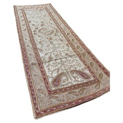 Satin Table Runner Gold & Silver Wire Embroidered Zardozi Dabka & Zari 5ft × 20"