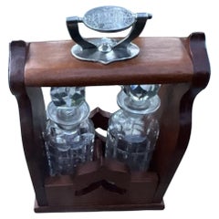 London JSV Silver-Mounted Oak Miniature Whisky Tantalus, Victorian Half Crown