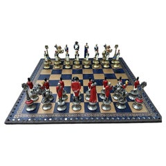 Rare Italfama Italy Napoleon Chess Set Gilded Enamelled Metal 14” Board