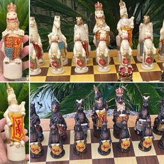 Rare c. 1953 Queen’s Beasts Chess Set – James Woodford Coronation, Hand Painted