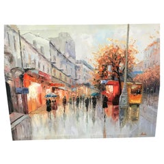 Original Signed Contemporary Oil Painting Atmospheric Parisian Street