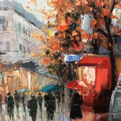Original Signed Contemporary Oil Painting Atmospheric Parisian Street
