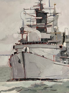 Original Piers Ottey Destroyer Maritime Oil Painting Signed