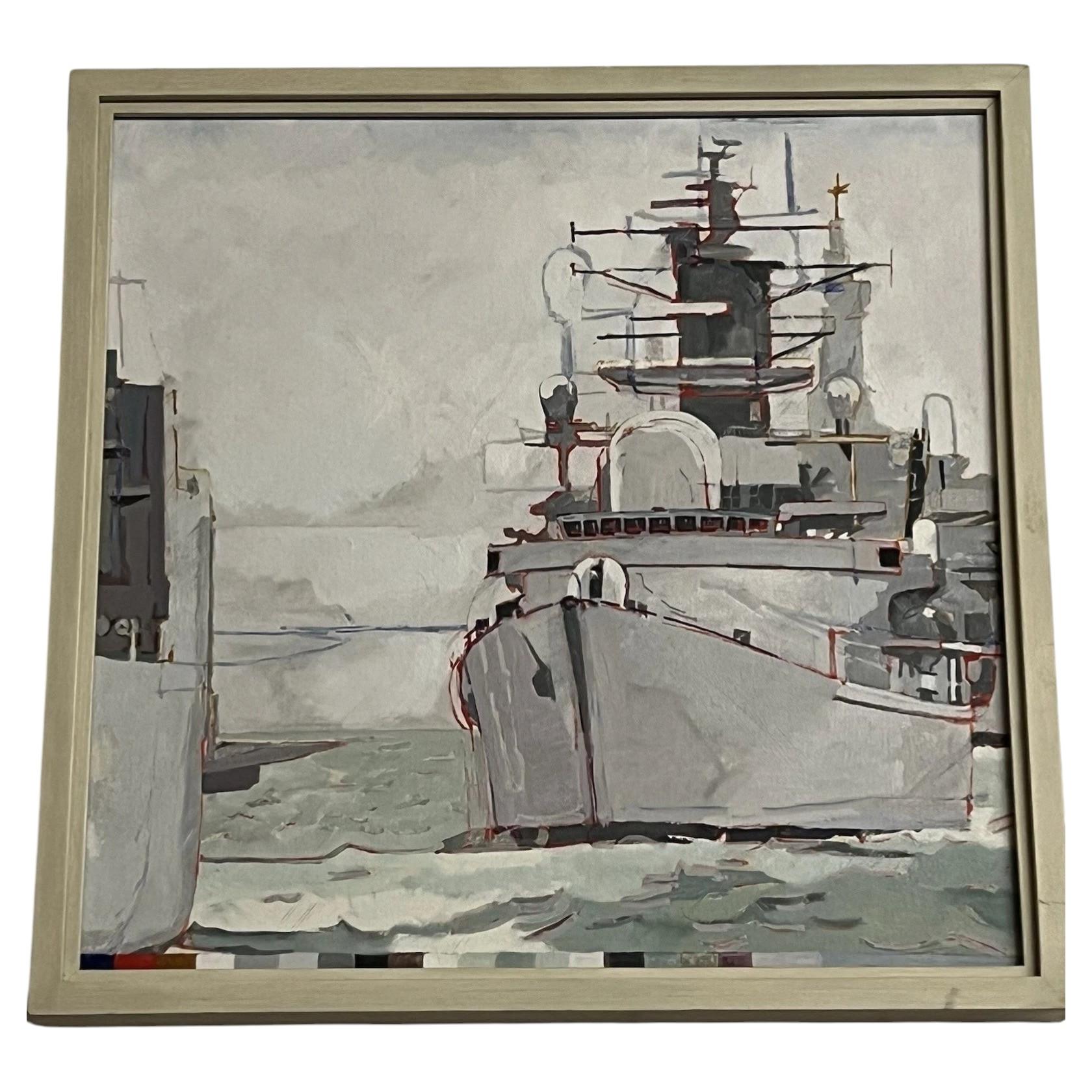 Original Piers Ottey Destroyer Maritime Oil Painting Signed For Sale