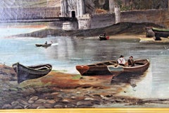 Antique 19th Century Conwy Castle Welsh Coastal Landscape Oil Painting