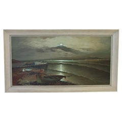 Mid 20th Century Signed Alessandro Moonlit Mediterranean Oil Painting
