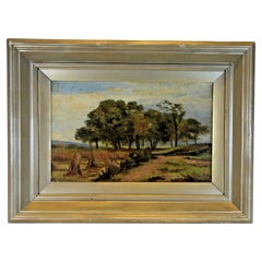 Early 20th Century Rural Threshing Scene Original Oil Painting on Card