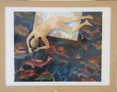 Original von Noel McCready: „Watching Fish“ – figurative Aktstudie, Kunstwerk aus Nordwales