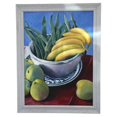 Mid Century Still Life Painting of Bananas, Apples & Green Beans