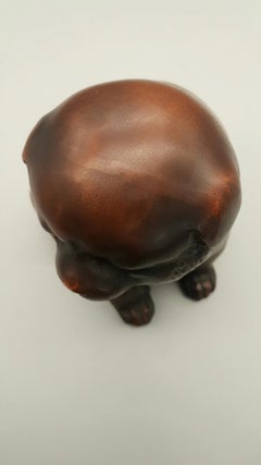 Early 20th Century Hand-Carved Japanese Bronze Seated Puppy Dog Sculpture