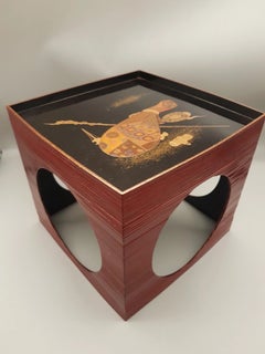 Japanese Meiji Lacquer Kagetsudai Sake Table and Large Maki-e Sakazuki, ca. 1900