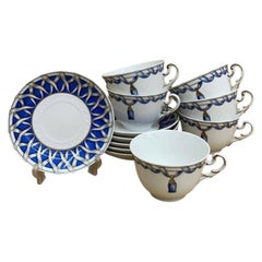 Set of Six Richard Ginori Fiocco Grace Porcelain Cups and Saucers, Italy