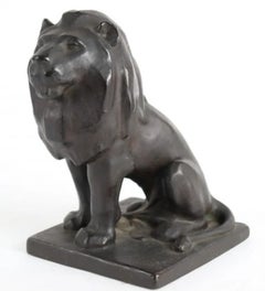 Motoaki Saito Japanese Bronze Seated Lion Sculpture, Late 20th Century